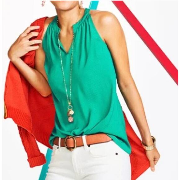 CAbi Medium Green Polka Dot 5549 Sleeveless Lush Blouse Halter Split VNeck Tank - Picture 11 of 11